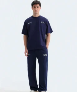 Slogan Print Trousers With Piping Detail